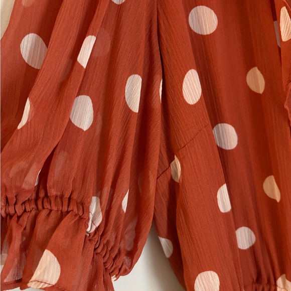 LC Lauren Conrad Rust and White Polka Dot Midi Dress - Picture 3 of 4